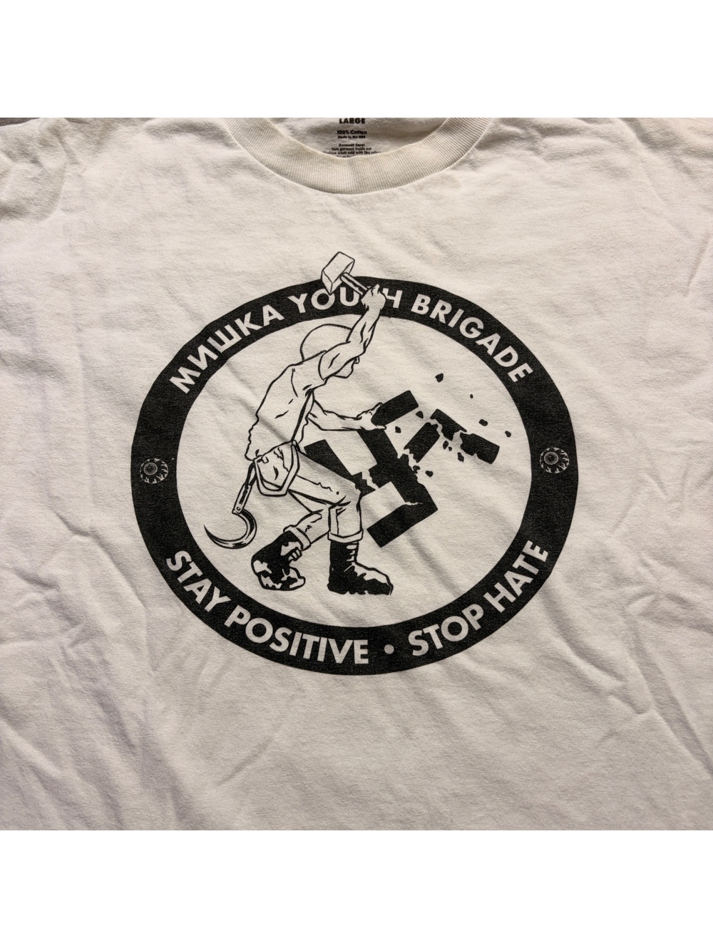 Mishka Youth Brigade Stay Positive Stop Hate Graphic T-Shirt Large